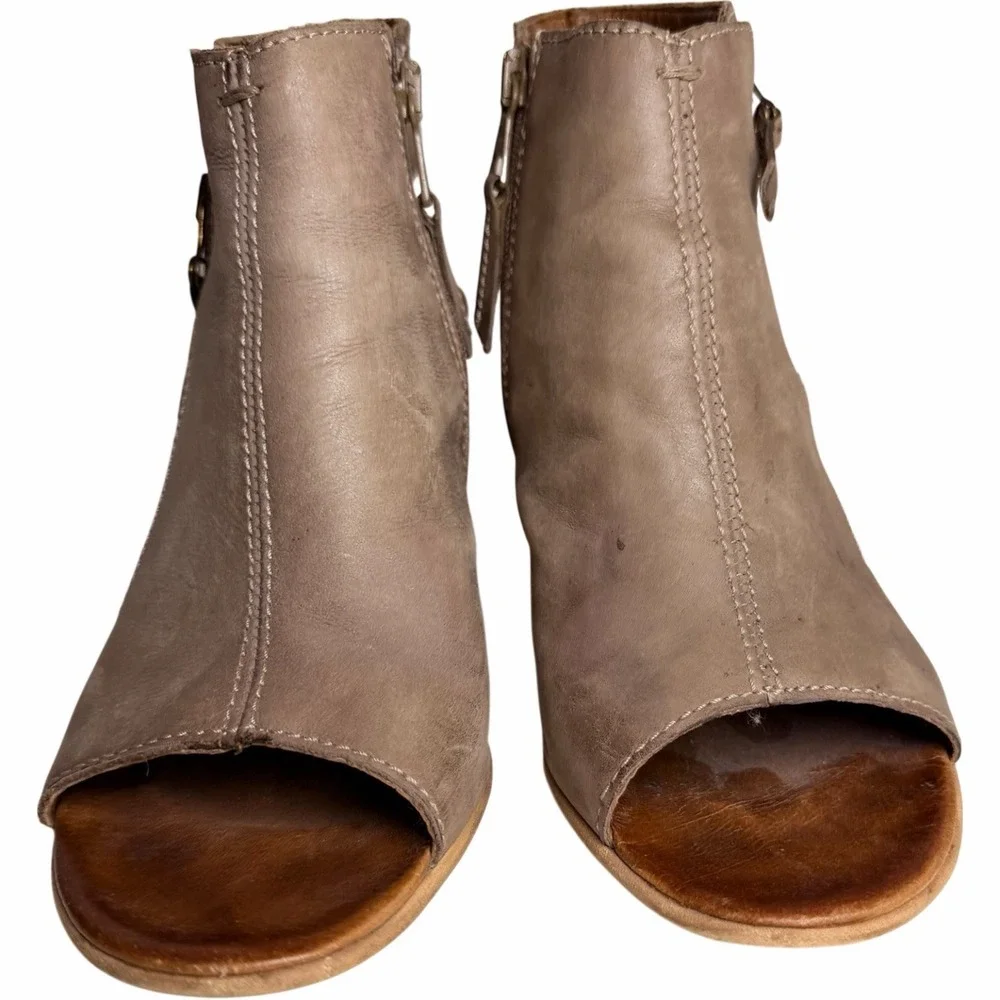 Miz Mooz Summer Leather Peep Toe Block Heel Booties EU 39‎ / US 8.5-9